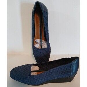 Comfortview Shoes Maple Womens 11m SLIP-ON Navy Blue Comfort Wedge Woven Design